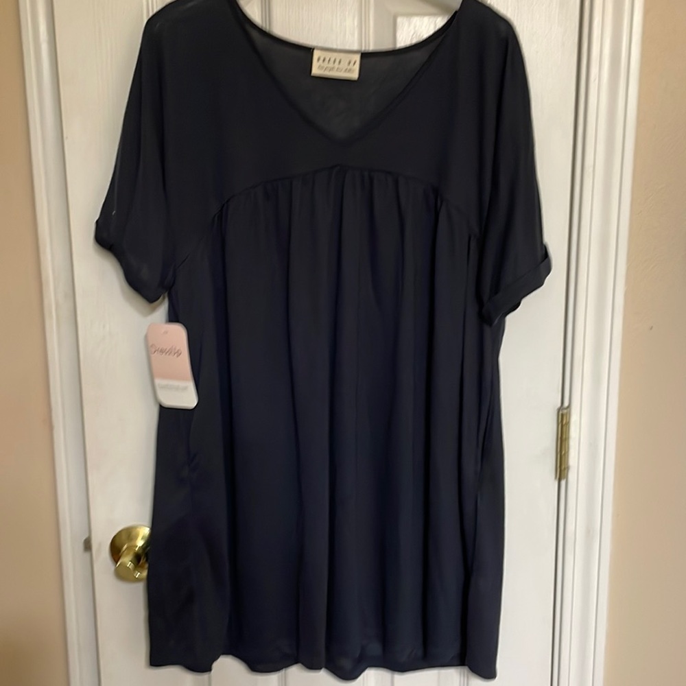 Dress Up navy vneck dress m nwt - Picture 1 of 7